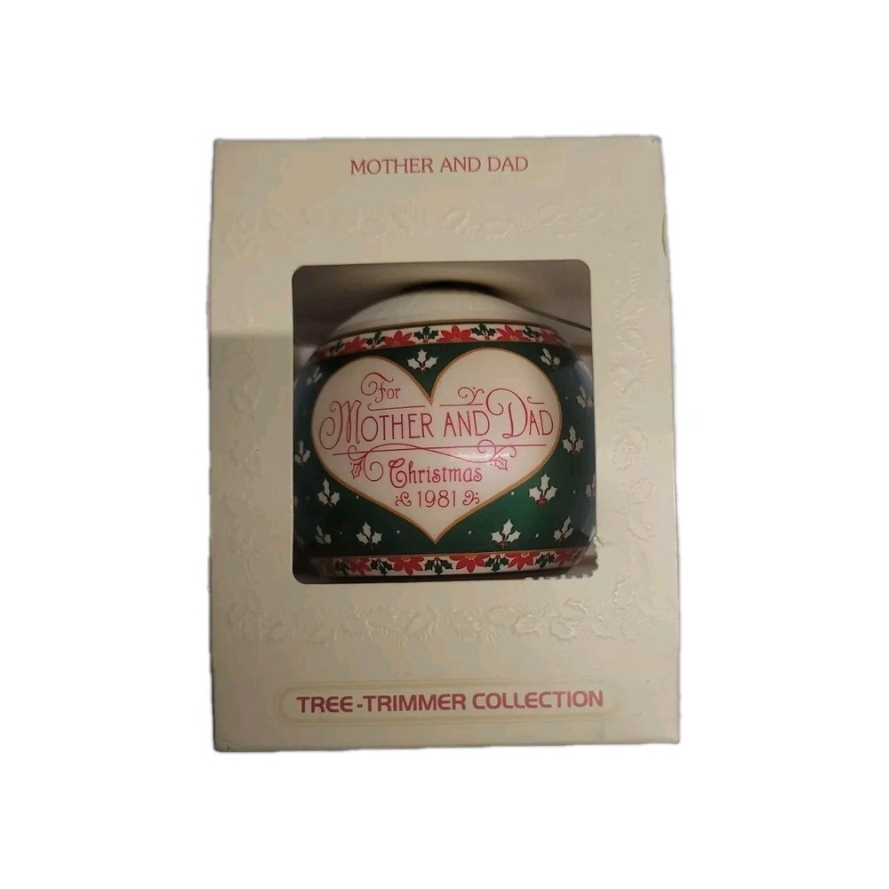 Vintage Hallmark Christmas Ornament for Mother & Dad Satin Heart Floral 1981